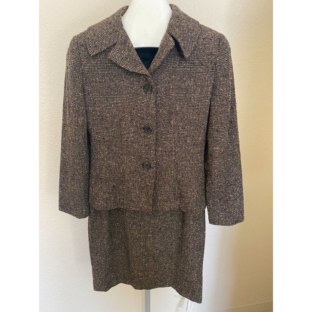 Ann Taylor Brown Tweed Skirt Suit And Jacket Set Size 8